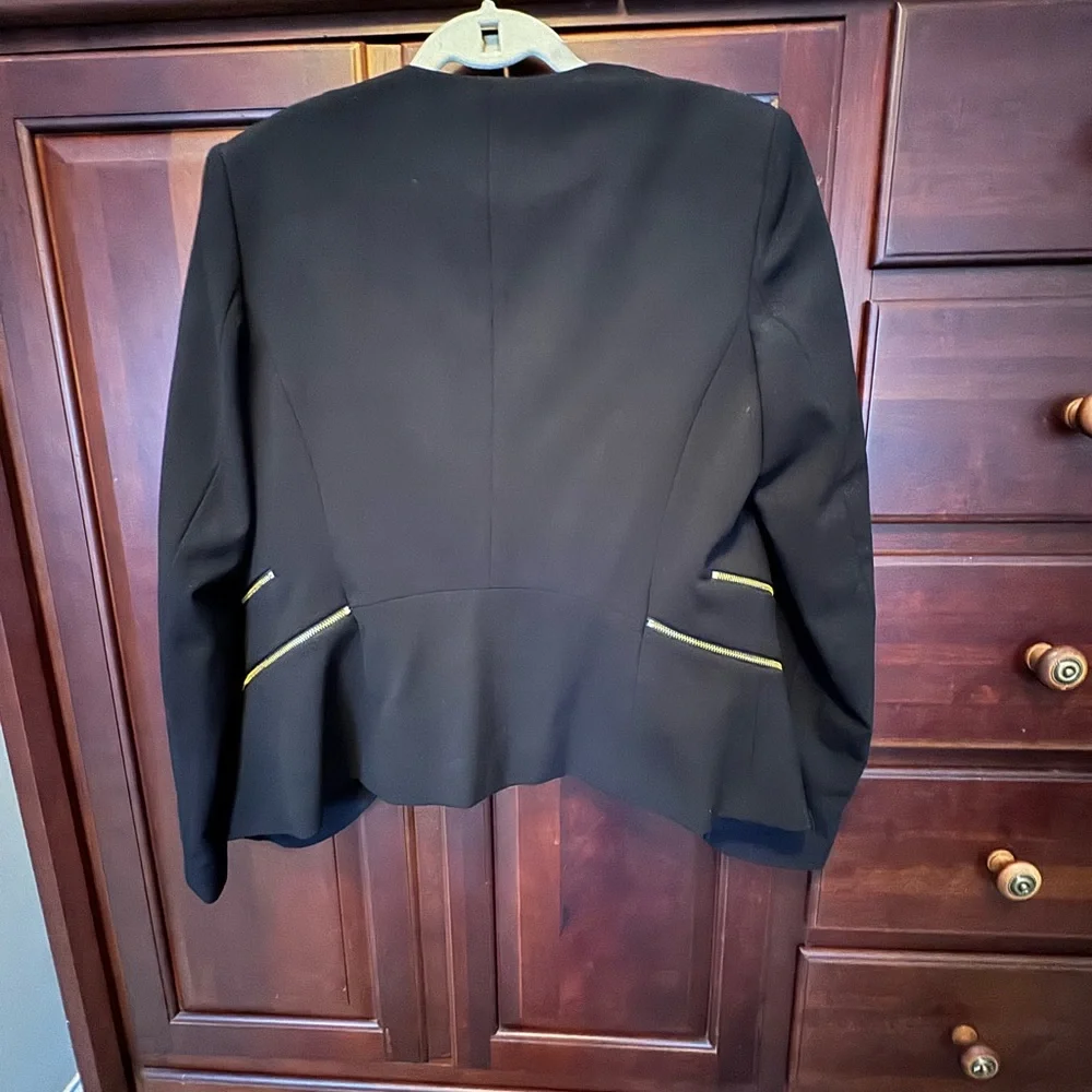 Calvin Klein Black Cutaway Blazer With Gold Zippers - Picture 4 of 5